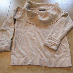 NY&C Womens Sz L-XL Off the Shoulder Cowl Sweater Long Sleeve Ribbons Beige Top